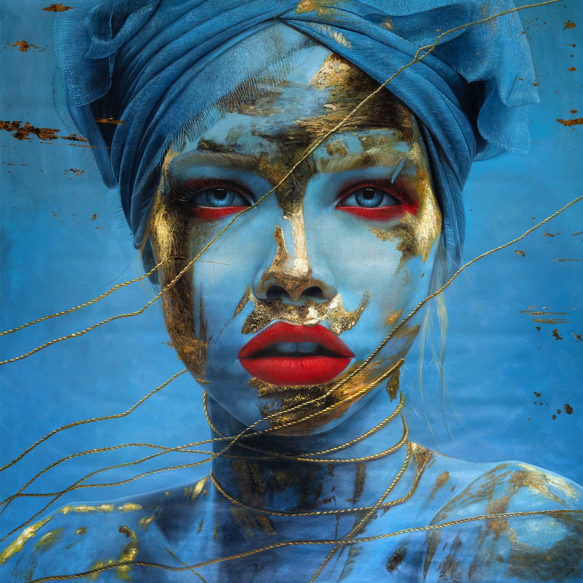 “Blue Ether and Gold” 150 x 150 cm, 60 x 60 in