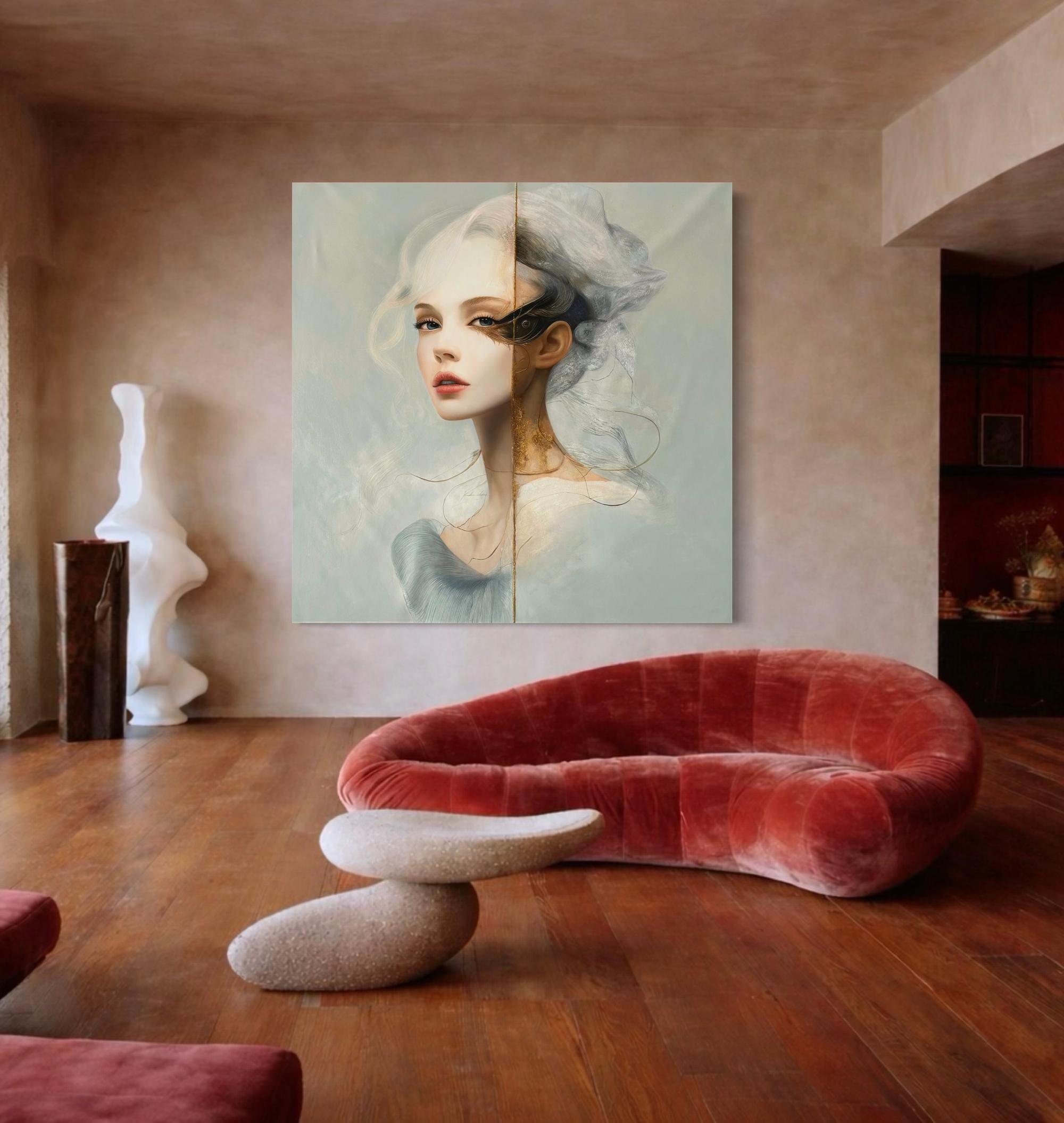 Original large format oil painting by Jehan Legac in a luxury interior design setting